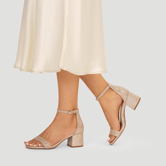 Dream Pairs Women's Gold Glitter Chunky Block Heel Ankle Strap Sandals Shoes - Picture 6 of 8